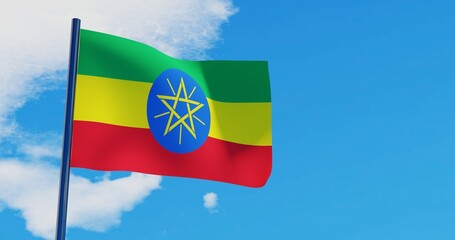 3D illustration of Ethiopia Flag are waving in the sky