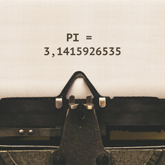 Pi Number written on vintage type writer from 1920s
