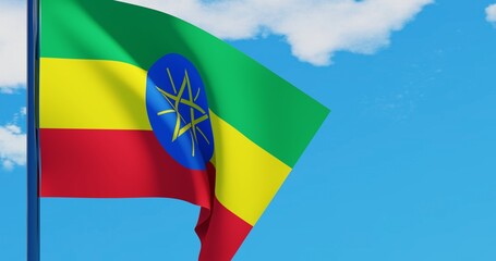 3D illustration of Ethiopia Flag are waving in the sky