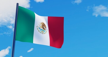 3D illustration of Mexico Flag are waving in the sky