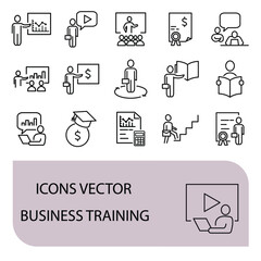 Business Training icons set . Business Training pack symbol vector elements for infographic web