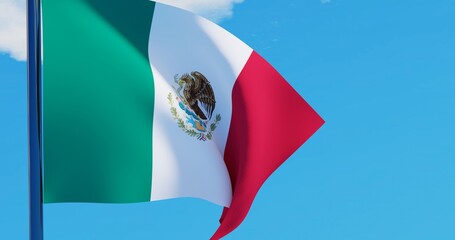 3D illustration of Mexico Flag are waving in the sky