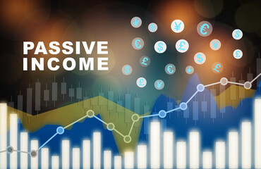 Passive income earning growth graph return on investment. Making money and saving concept and stock trading idea