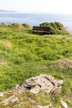 Saint Columba's Footprints on Keil Point, Dunaverty Bay, near Southend on the Kintyre Peninsula, Argyll & Bute, Scotland UK