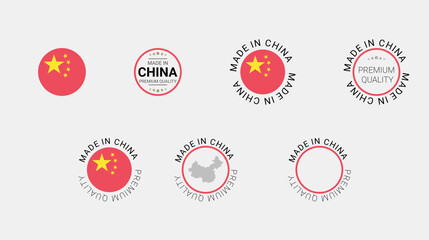 Vector set of made in China labels, made in the China logo, China flag, product emblem, made in China badges, premium quality, patriot proud label stamp, vector illustration, Сircle