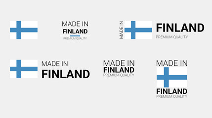 Vector set of made in Finland  labels, made in the Finland logo, Finland flag, product emblem, made in Finland badges, premium quality, patriot proud label stamp, vector illustration, Rectangle