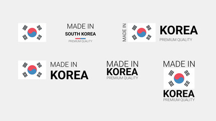 Vector set of made in Korea labels, made in the Korea logo, Korea flag, product emblem, made in Korea badges, premium quality, patriot proud label stamp, vector illustration,Rectangle