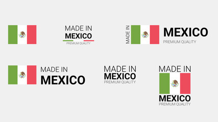 Vector set of made in Mexico labels, made in the Mexico logo, Mexico flag, product emblem, made in Mexico badges, premium quality, patriot proud label stamp, vector illustration, Rectangle