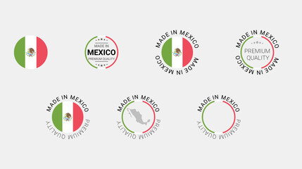 Vector set of made in Mexico labels, made in the Mexico logo, Mexico flag, product emblem, made in Mexico badges, premium quality, patriot proud label stamp, vector illustration, Сircle