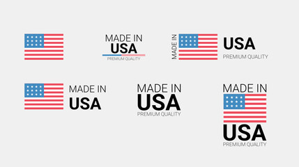 Vector set of made in USA labels, made in the USA logo, USA flag, product emblem, made in USA badges, premium quality, patriot proud label stamp, vector illustration, Rectangle