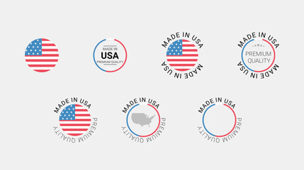 Vector set of made in USA labels, made in the USA logo, USA flag, product emblem, made in USA badges, premium quality, patriot proud label stamp, vector illustration, Сircle