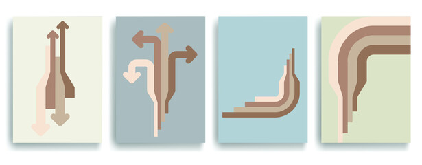 Modern poster with minimalist design elements . Retro lines and grunge textured circles in Boho style  . Wall art , home deco . Vector abstract shape.