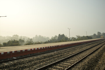 Fototapeta premium A Indian Railway line near a small station.