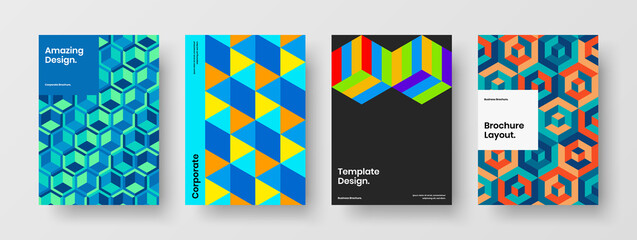 Colorful catalog cover vector design layout collection. Minimalistic mosaic shapes placard illustration composition.