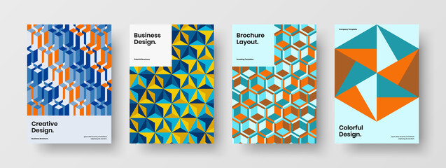 Obraz premium Bright geometric hexagons book cover concept collection. Fresh front page vector design layout composition.