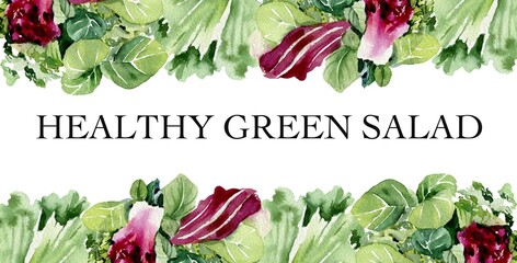 Watercolor healthy salad green frame for blog