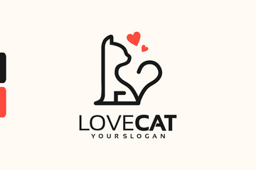 cat love logo with line art concept, logo reference for your business
