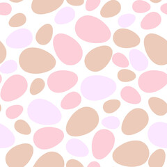 Happy Easter seamless pattern with colorful eggs on white background. Polka dots design for card, postcard, wallpaper, posters. Vector stock illustration. Cartoon style