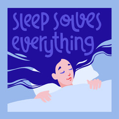 Sleep solves everything. Young woman with flyaway hair sleeping under a blanket.