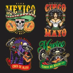 Mexican musicians creative colorful stickers set