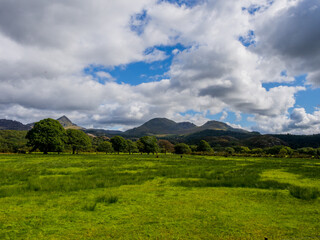 View of Snowdon from the Welsh mountain railway, Porthmadoc, Wales UK