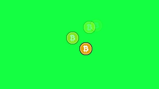 4K. Social network images of Bitcoin coins animate on a green screen. Crypto isolate on green backgrounds.