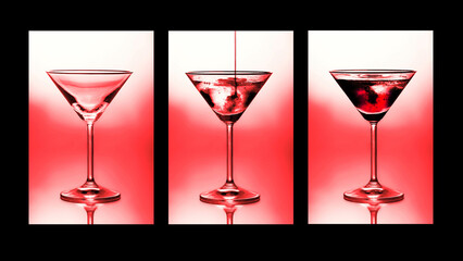 Cocktail tryptych in red