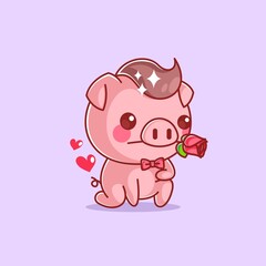 Cute pig wants to give roses