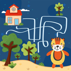 tiger in maze for kids