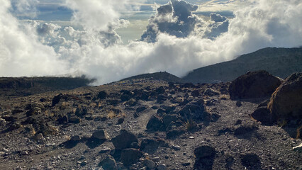 Mountain landscape. Amazing sky and white clouds. The beautiful nature of Tanzania. © chekart