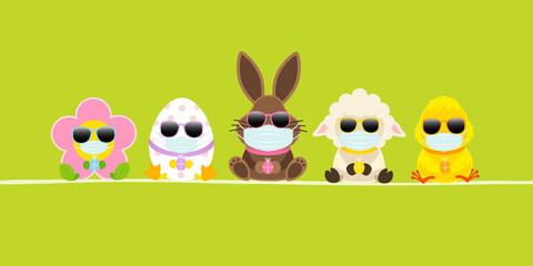 Banner Osterhase & Freunde Mit Küken Maske Sonnenbrille Banner Grün