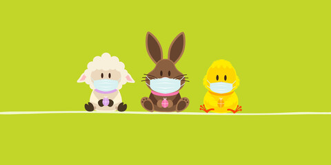 Schaf, Osterhase & Küken Maske Banner Grün