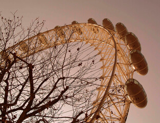 london eye big wheel alongside river thames england uk