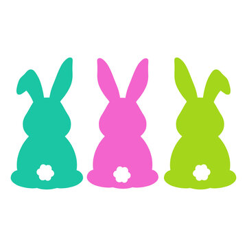 Colorful and bright Easter rabbits set. Rabbit silhouettes. Back view. Easter bunny  print. Good for posters, t shirts, postcards.