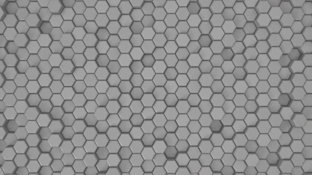 Abstract Hexagon Geometric Surface Loop 1A: light bright clean minimal hexagonal grid pattern, random waving motion background canvas in pure wall architectural white. Seamless loop 4K UHD FullHD