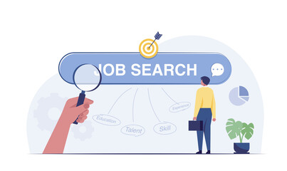 Looking for candidate for job. interview, magnifier, looking for new job. vector illustraion.