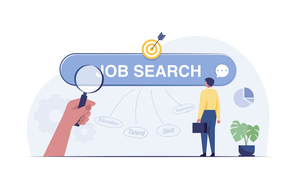 Looking for candidate for job. interview, magnifier, looking for new job. vector illustraion.