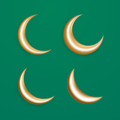 Fototapeta na wymiar 3d realistic moon crescent isolated on green background vector illustration