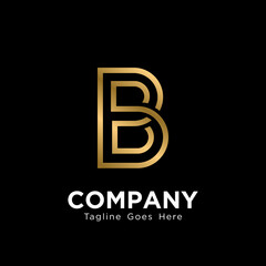 Letter B Logo Design with Golden Gradient Isolated on Black Background, Elegant B Logo Inspiration Template Vector