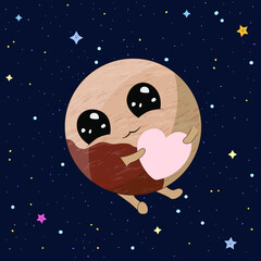 Fototapeta premium Cartoon Pluto on space background, vector illustration