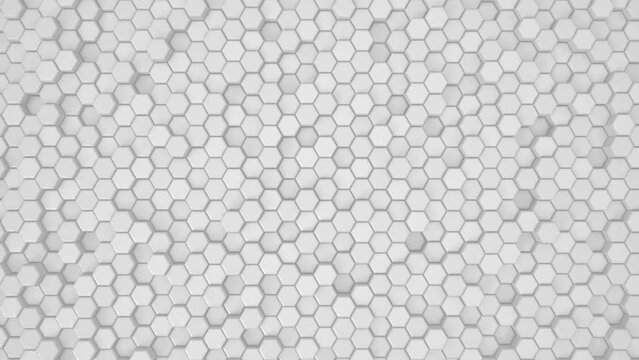 Abstract Hexagon Geometric Surface Loop 1A: light bright clean minimal hexagonal grid pattern, random waving motion background canvas in pure wall architectural white. Seamless loop 4K UHD FullHD