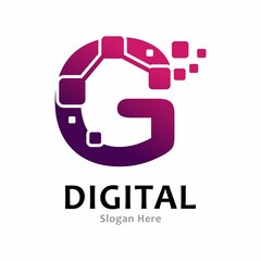 Letter G pixel digital logo, design vector. Suitable for icon app, business, initial, cards, poster, technology and art
