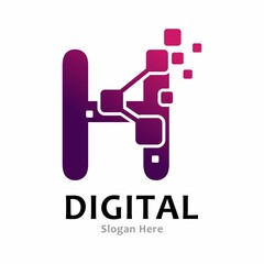 Letter H pixel digital logo, design vector. Suitable for icon app, business, initial, cards, poster, technology and art