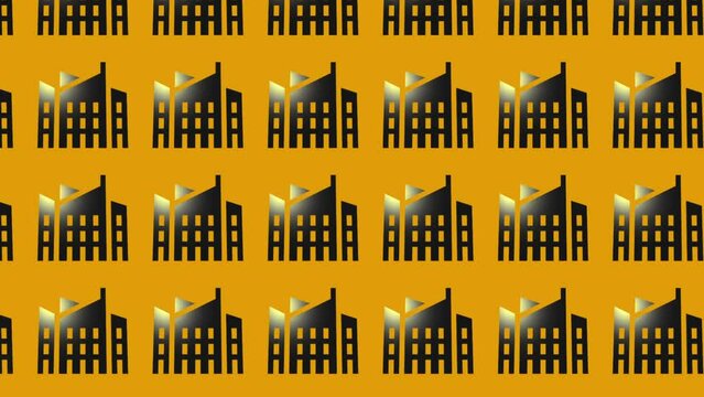 urban building icon animation on yellow