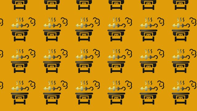 animation of black bbq in summer icon on yellow
