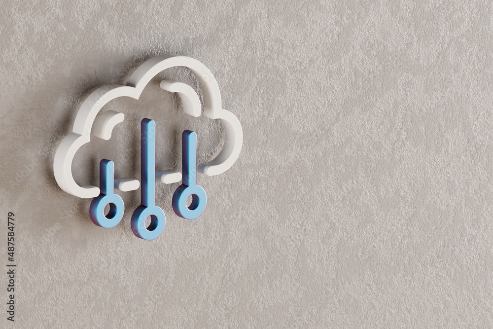 Leinwandbilder Beautiful Cloud  Data Storage icon on wall bright background. 3d rendering illustration. Background pattern for design. Web Hosting.