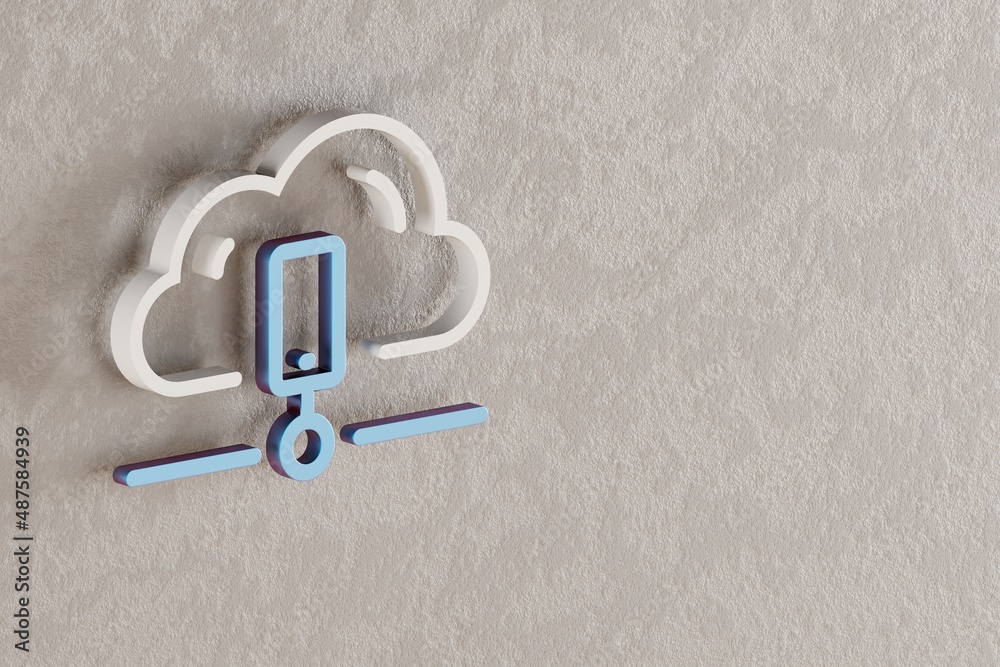 Leinwandbilder Beautiful Cloud Data Storage icon on wall bright background. 3d rendering illustration. Background pattern for design. Web Hosting.