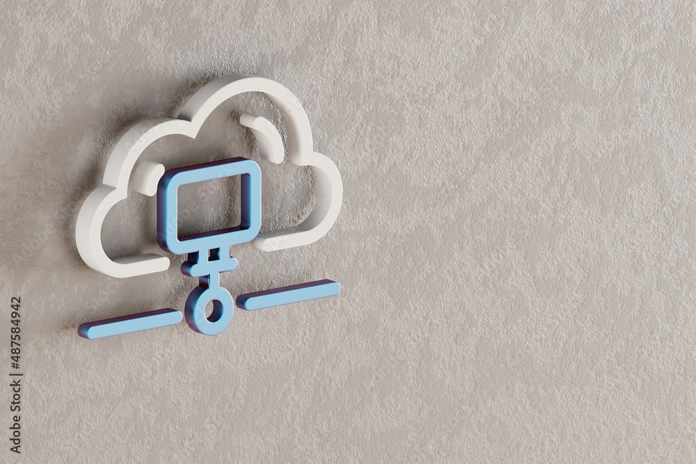 Leinwandbilder Beautiful Cloud Data Storage icon on wall bright background. 3d rendering illustration. Background pattern for design. Web Hosting.