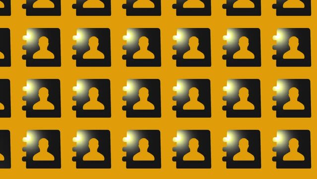 animation of black address book icon on yellow