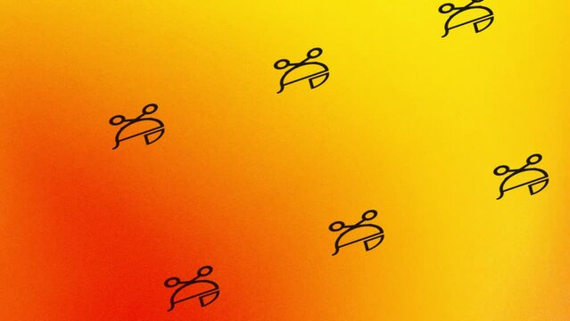 animation of spinning baby stroller icon on orange and yellow